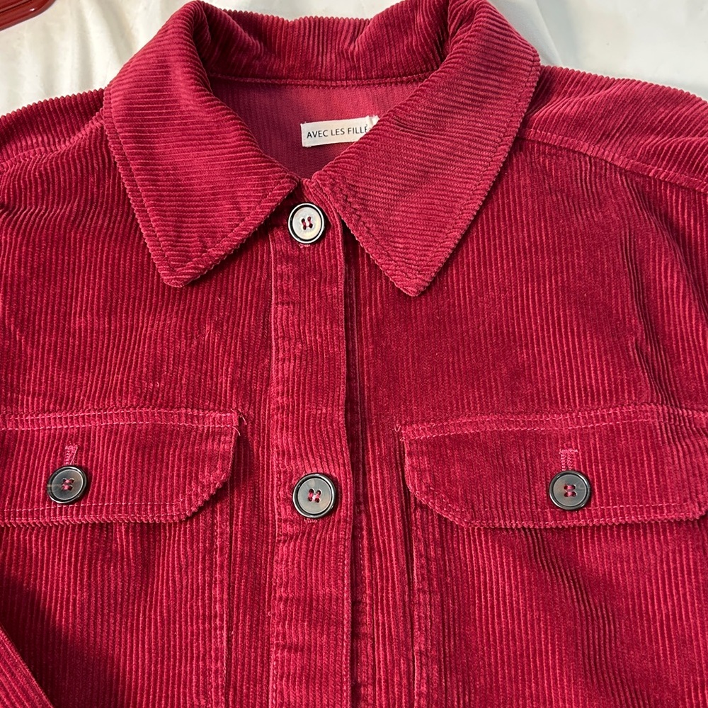 AVEC LES FILLES Shirt Corduroy Button Down long sleeve‎ Raspberry Women’s Small - Picture 8 of 11